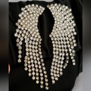 Elegant Silver Tone Rhinestone Drop Earrings